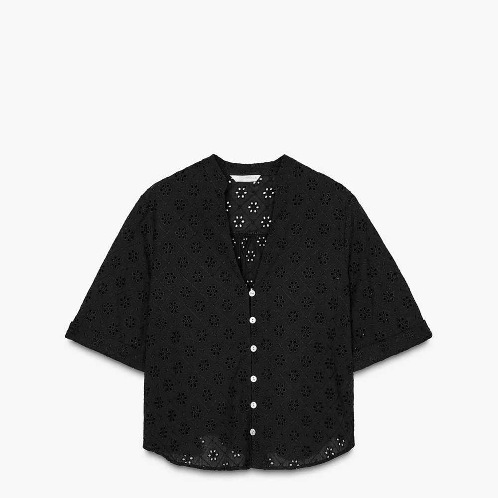 Black Eyelet Button-Up Blouse